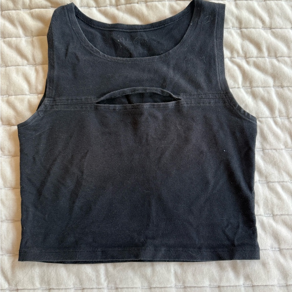 Brandy Melville Black Crop Cutout Tank Top